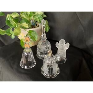 Lot of 4 Crystal Bells –Mikasa & Goebel Lead Crystal –Holiday & Decorative Bells